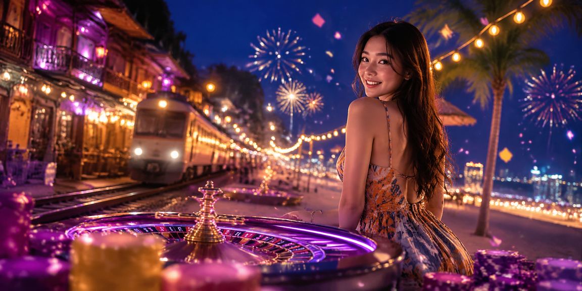 Bàn roulette neon phong cách casino hiện đại tại Hà Nội về đêm