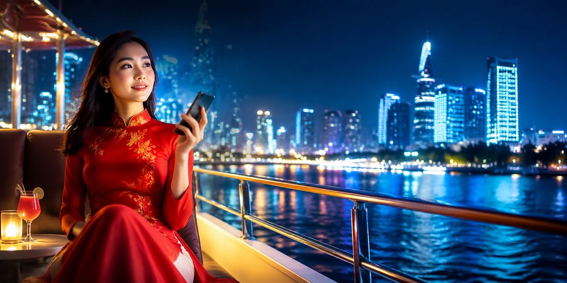 Người mặc áo dài tại TP.HCM nhận cashback và thực hiện giao dịch trực tuyến